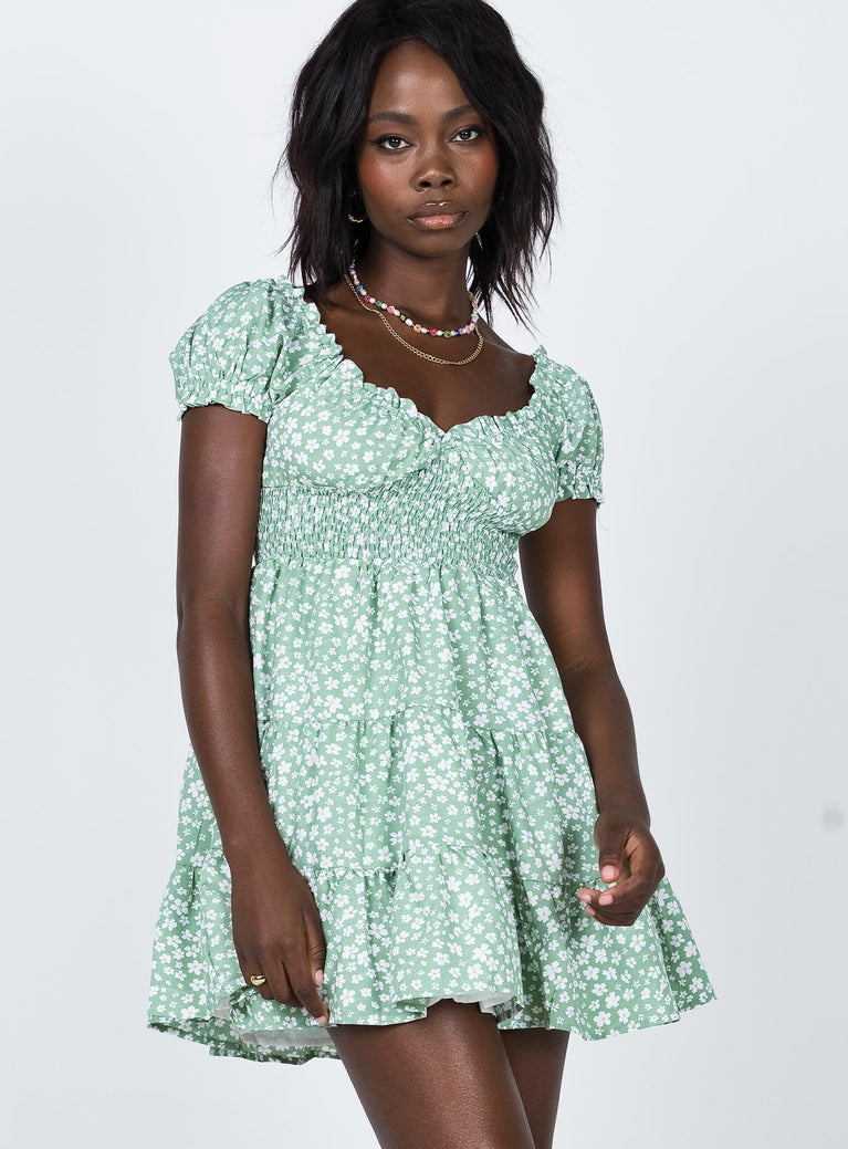 Daniella Floral Mini Dress Green